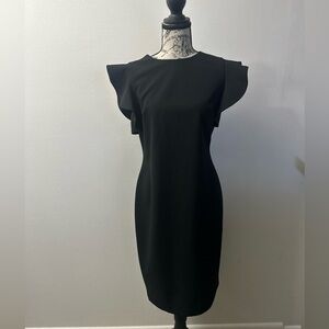 Calvin Klein Elegant Black Midi Dress with Flutter Sleeves
